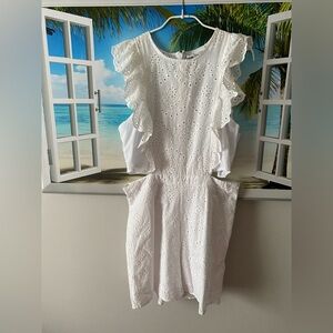 NWOT NY & Company White Eyelet Romper with Cutouts and Ruffle Sleeves Size M